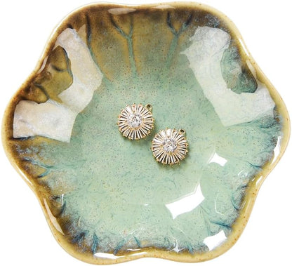Ring Dish, Kiln Glaze Jewelry Trinket Tray, Gifts for Women I Lotus Leaf Necklace Earrings Holder on Nightstand Bathroom, Ceramic Cute Key Bowl, White. All Jewelries Are NOT Included.
