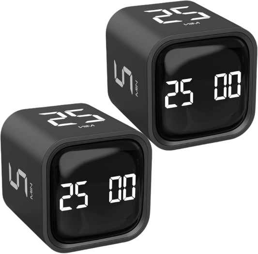 Rotating Pomodoro Timer 5, 25, 10 50 Minutes Preset, Desk Productivity Flip Timer, ADHD Tool Cube Countdown Stopwatch, Vibration/High/Low Volume/Custom Modes, for Work, Study, Back to School, Kitchen