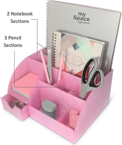 My Space Organizers Clear Acrylic Desk Oganizer, 9 Compartments, Office Supplies and Desk Accessories Organizer, Home Decor Desktop Organizer (Clear)