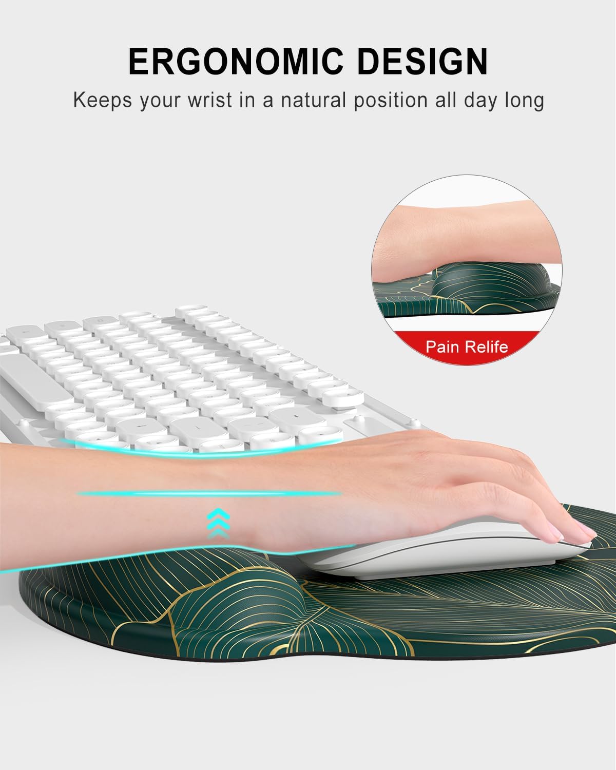 Ergonomic Mouse Pad with Wrist Rest, Comfortable Silicone Non-Slip Computer Pain Relief Gel Mouse Mat with Wrist Support for Gaming, Work, Office, Women & Men, Cute Pattern, Beige