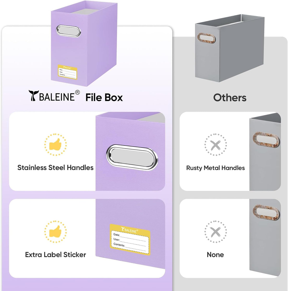 BALEINE File Organizer Box, Cardboard File Folder Organizer with Handle for Letter Size, Portable Collapsible Hanging Filing Box for Home Office Document Storage (2 Pack, Black)
