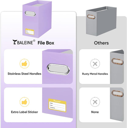 BALEINE File Organizer Box, Cardboard File Folder Organizer with Handle for Letter Size, Portable Collapsible Hanging Filing Box for Home Office Document Storage (2 Pack, Black)
