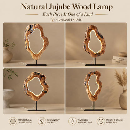 LAPTAIN LED Wood Table Lamp, Irregular Bedside Lamp with Dimmable, Creative Home Decor Table Lamp, Bedside Night Light for Bedroom, Living Room, Large