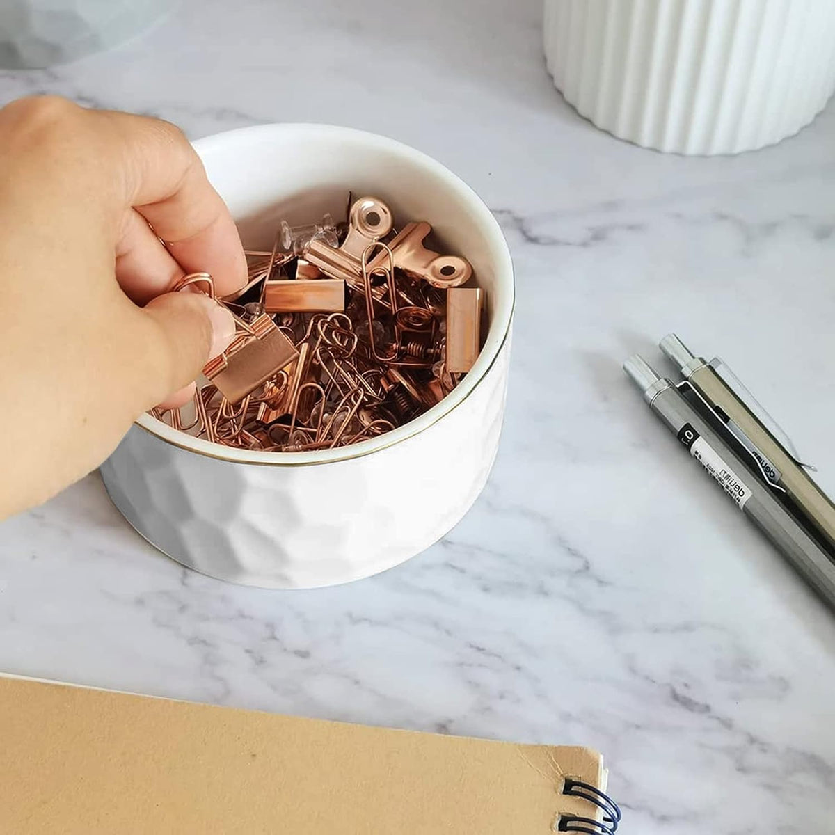 Paper Clip Holder Ceramic Paper Clip Holders Floral Paperclips Holder Dispenser Cute Gold Line Paper Clip Organizer for Desk Binder Clip Holder Bobby Pin Hair Clip Holder Gift for Office Pink Flowers