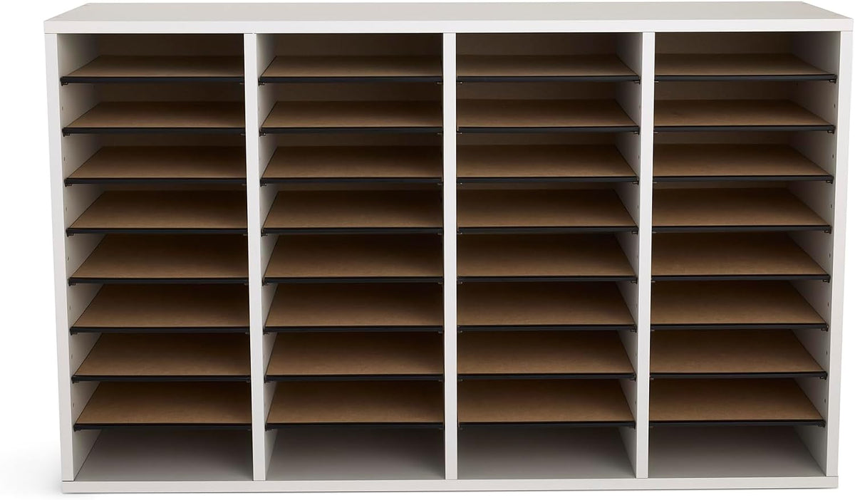 Safco 9422GR Wood Adjustable Literature & Paper Organizer, 16 Adjustable Compratment, Stackable Durable Construction, Home, Office, Mailroom, Classroom Mailbox , Gray