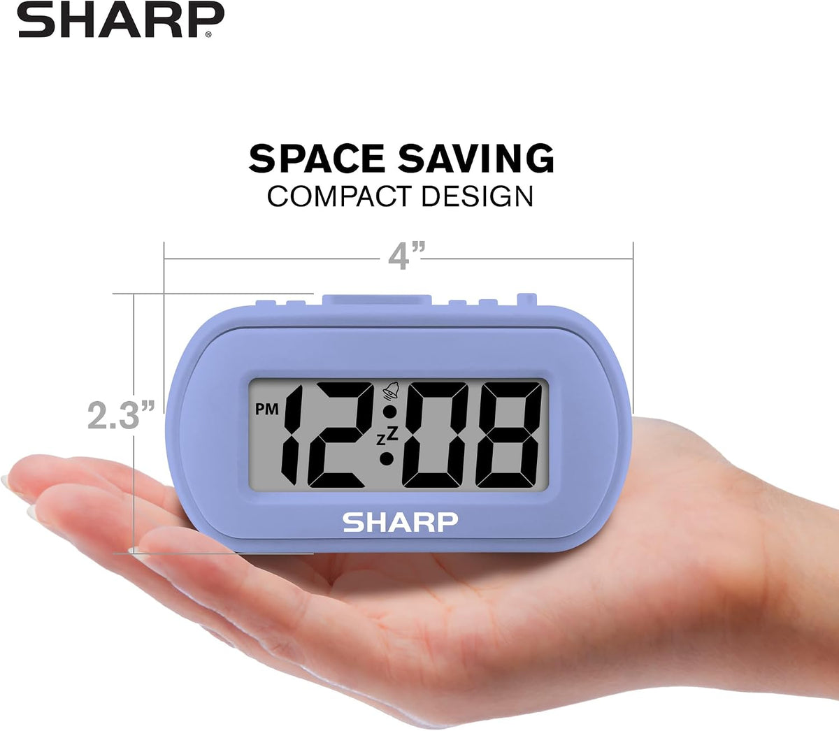 Sharp Digital Alarm Clock – Tactile Plastic Case with Soft Rubberized Finish - Battery Operated – Blue Backlight on Demand – Ascending Alarm – Easy to Use – Charcoal Black