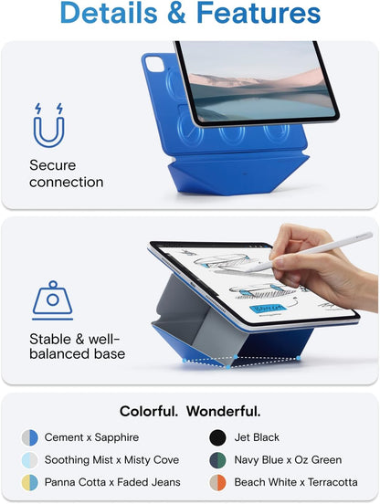 MOFT Dynamic Folio Tablet Stand for Desk Compatible with iPad mini A17 Pro 2024 & iPad mini 6th A15 2021, Slim Magnetic Tablet Holder Case with 20+ Viewing Angles, Beach White x Terracotta
