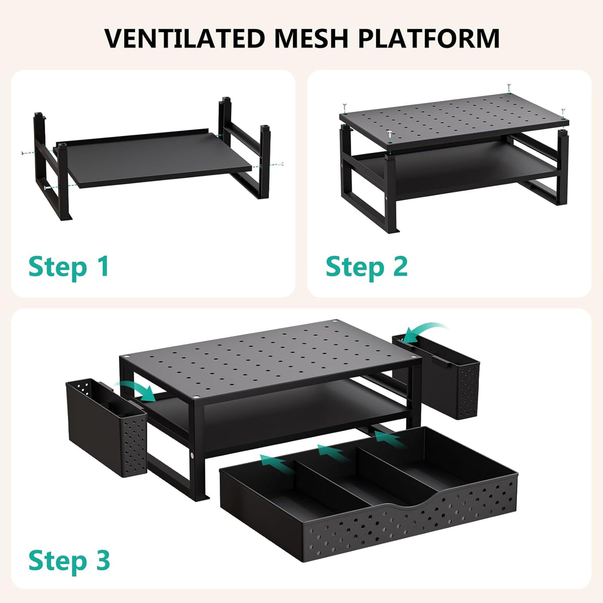 WALI Monitor Stand Riser with Drawer, Desk Organizers and Accessories for Computer, Printer, Laptop Stand for Home Office Supplies, (PTT005-B), 1 Pack, Black