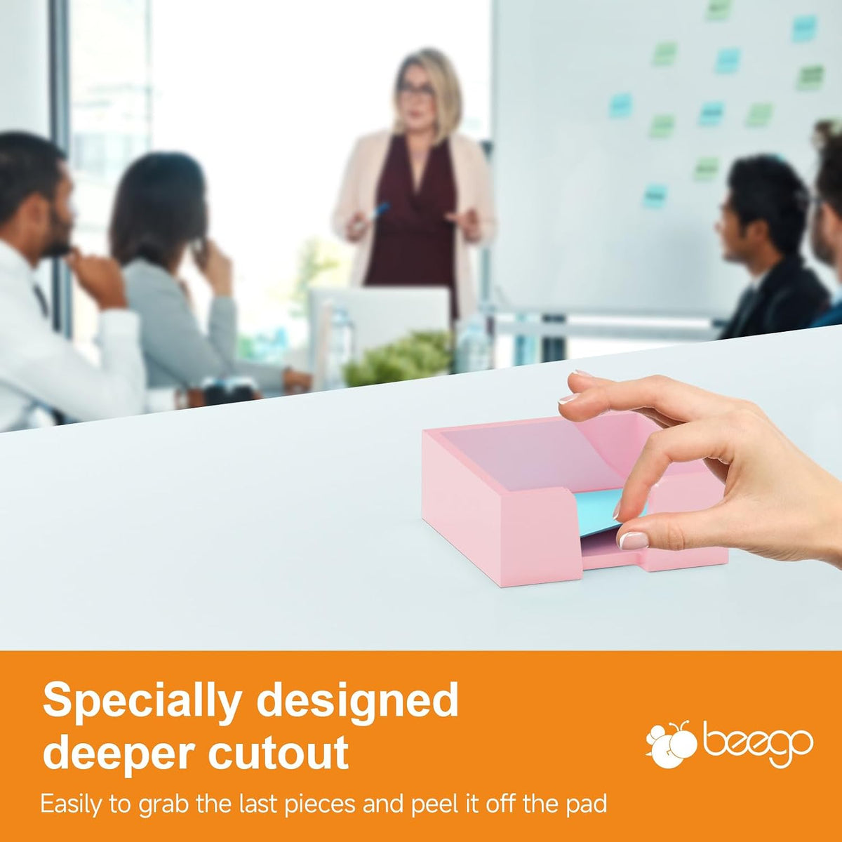 BEEGO Sticky Note Organizer - 4x6 in Crystal Clear Acrylic Notepad Holder & Dispenser for Dorm Room Office Desk Organization