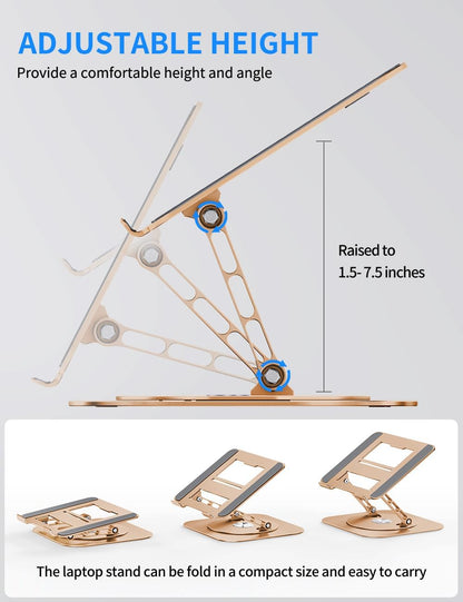 AOEVI Adjustable Computer Stand with 360 Rotating Base, Ergonimic Foldable Laptop Riser for Desk Compatible with MacBook Pro/Air Notebook up to 16 Inches, Silver