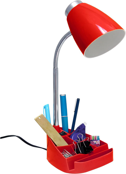 Simple Designs LD1002-RED Gooseneck Organizer Desk Lamp with iPad Tablet Stand Book Holder, Red