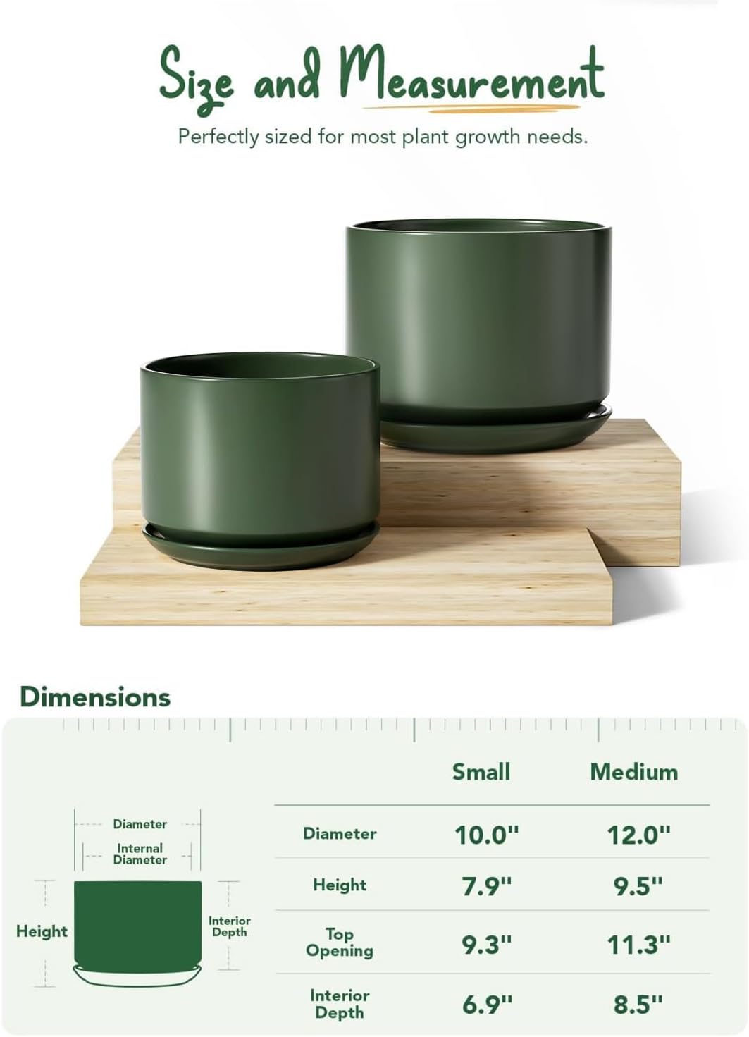 LE TAUCI Ceramic Pots for Plants, 6.8 Inch Plant Pots with Drainage Hole & Saucer, Modern Planter for Indoor Plants, Stable & Durable, Perfect for Living Room or Office Decor, White