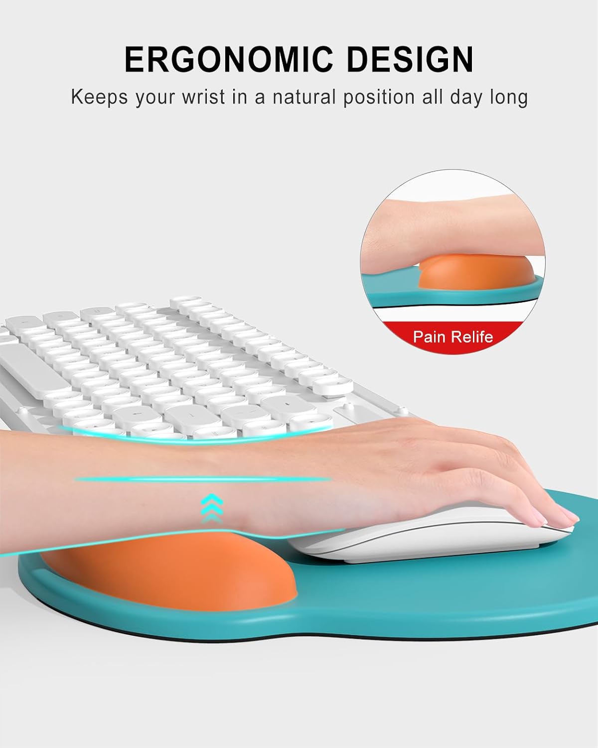 Ergonomic Mouse Pad with Wrist Rest, Comfortable Silicone Non-Slip Computer Pain Relief Gel Mouse Mat with Wrist Support for Gaming, Work, Office, Women & Men, Cute Pattern, Beige
