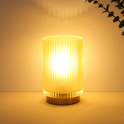 Battery Operated Lamp, Cordless Table Lamp with Timer, Desk Bedside Lamps with LED Warm Light, Glass Small Table Lamp for Bedroom, Bathroom, Living Room, Home Decor - Amber