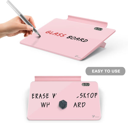 Small Glass Desktop Whiteboard Dry-Erase, Mini Pure Glass Whiteboard Stand