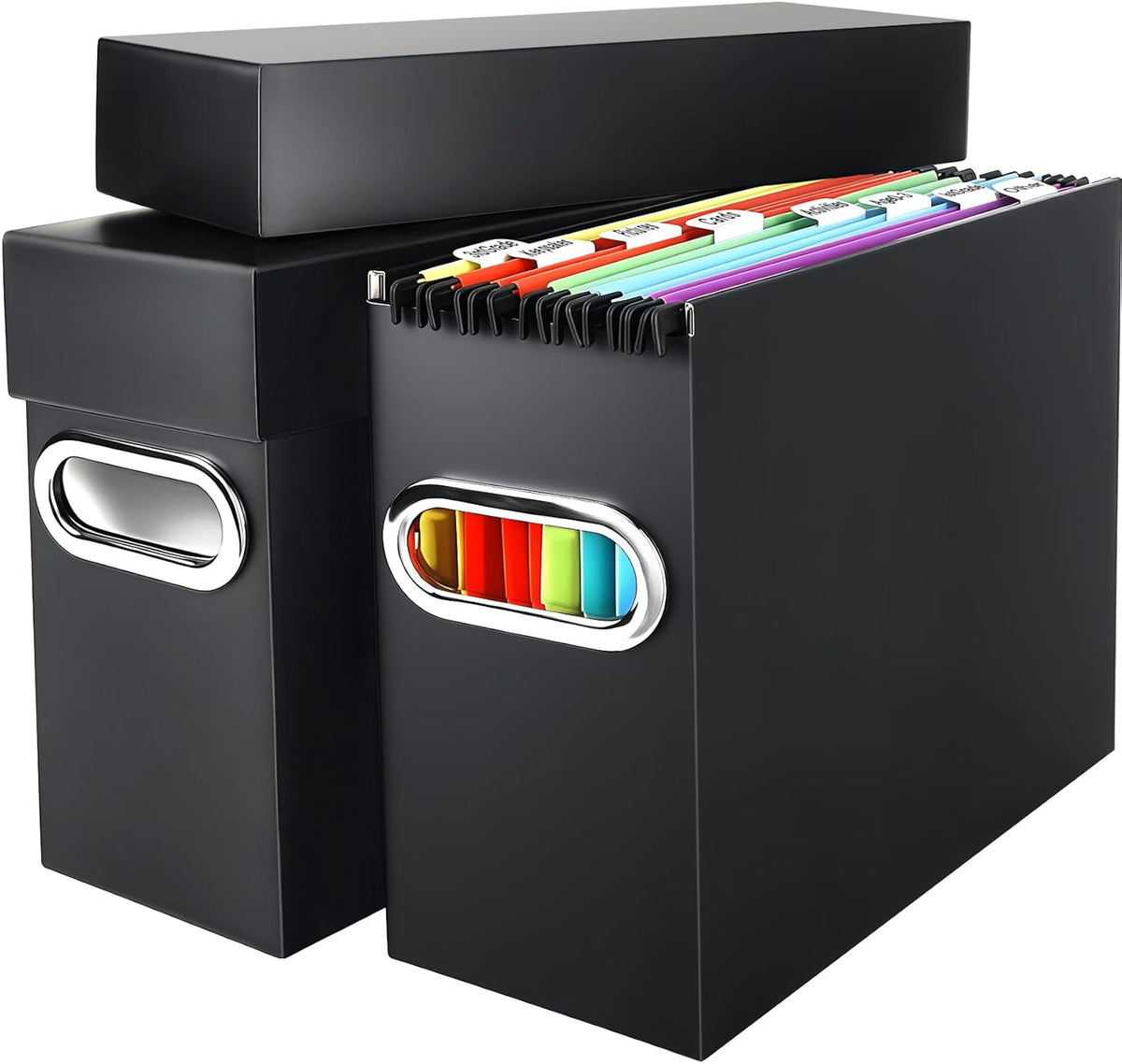 File Organizer Box with Lid & Handle, Thickened Cardboard Hanging File Folder Storage Boxes for Letter Size, Portable Filing Organizer for Office, Home, Classroom, Black
