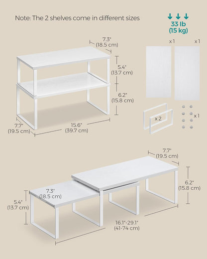 SONGMICS Cabinet Organizer Shelf, Set of 4 Kitchen Counter Shelves, Kitchen Storage, Spice Rack, Stackable, Expandable, Metal and Engineered Wood, Cloud White and Natural Beige UKCS010N01