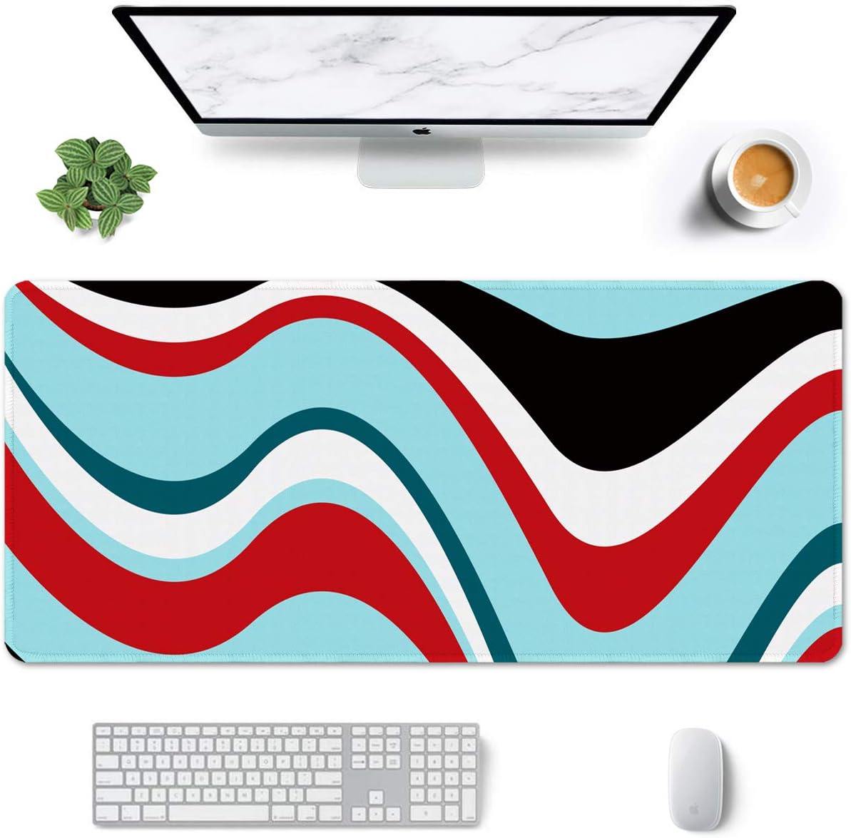 Auhoahsil Desk Mat, Ultra Large Mouse Pad, XXL Gaming Mousepad, Green Tropical Leaves Deskpad, Big Extended Full Size Mouse Pad, Desktop Desk Matt for Keyboard, Laptop & Computer, 35.5 x 15.7 in - Colors B