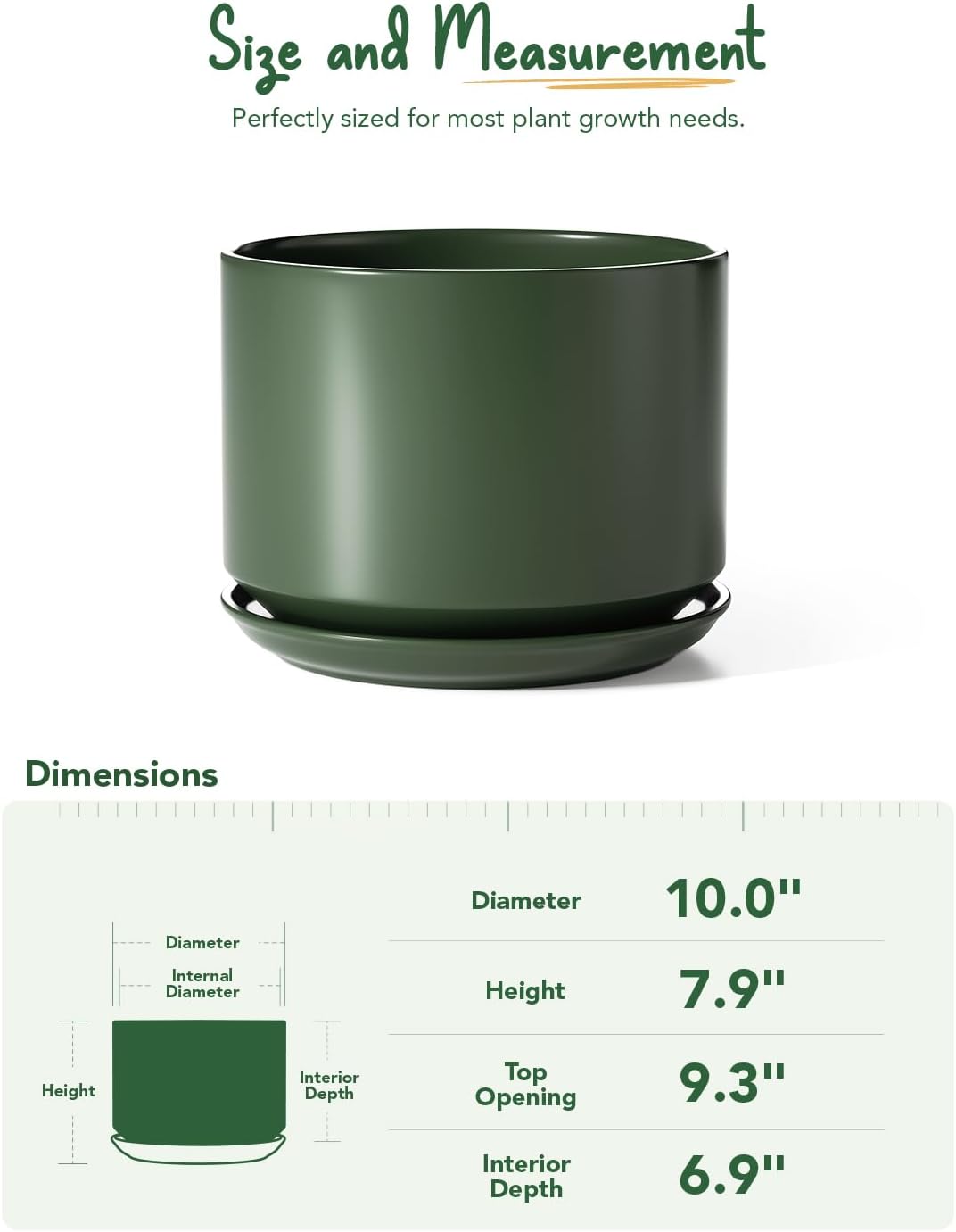 LE TAUCI Ceramic Pots for Plants, 6.8 Inch Plant Pots with Drainage Hole & Saucer, Modern Planter for Indoor Plants, Stable & Durable, Perfect for Living Room or Office Decor, White