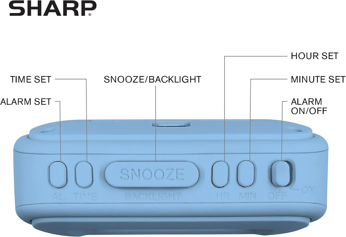 Sharp Digital Alarm Clock – Tactile Plastic Case with Soft Rubberized Finish - Battery Operated – Blue Backlight on Demand – Ascending Alarm – Easy to Use – Charcoal Black
