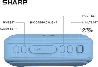 Sharp Digital Alarm Clock – Tactile Plastic Case with Soft Rubberized Finish - Battery Operated – Blue Backlight on Demand – Ascending Alarm – Easy to Use – Charcoal Black