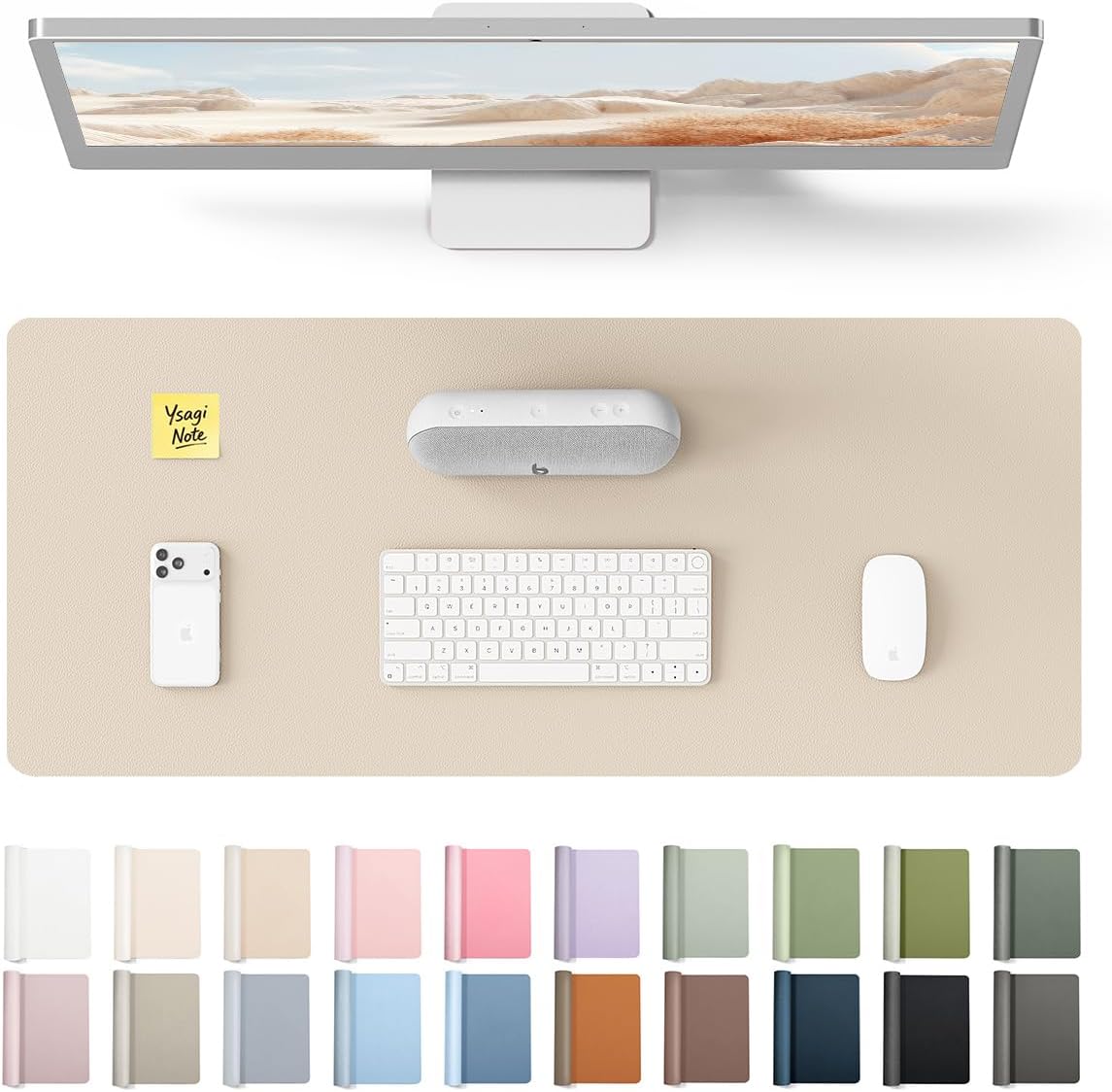 YSAGi Leather Desk Pad Protector, Large Mouse Pad, Non-Slip PU Leather Desk Blotter, Waterproof Writing Pad for Office and Home (31.5" x 15.8", Eggshell) - Colors B