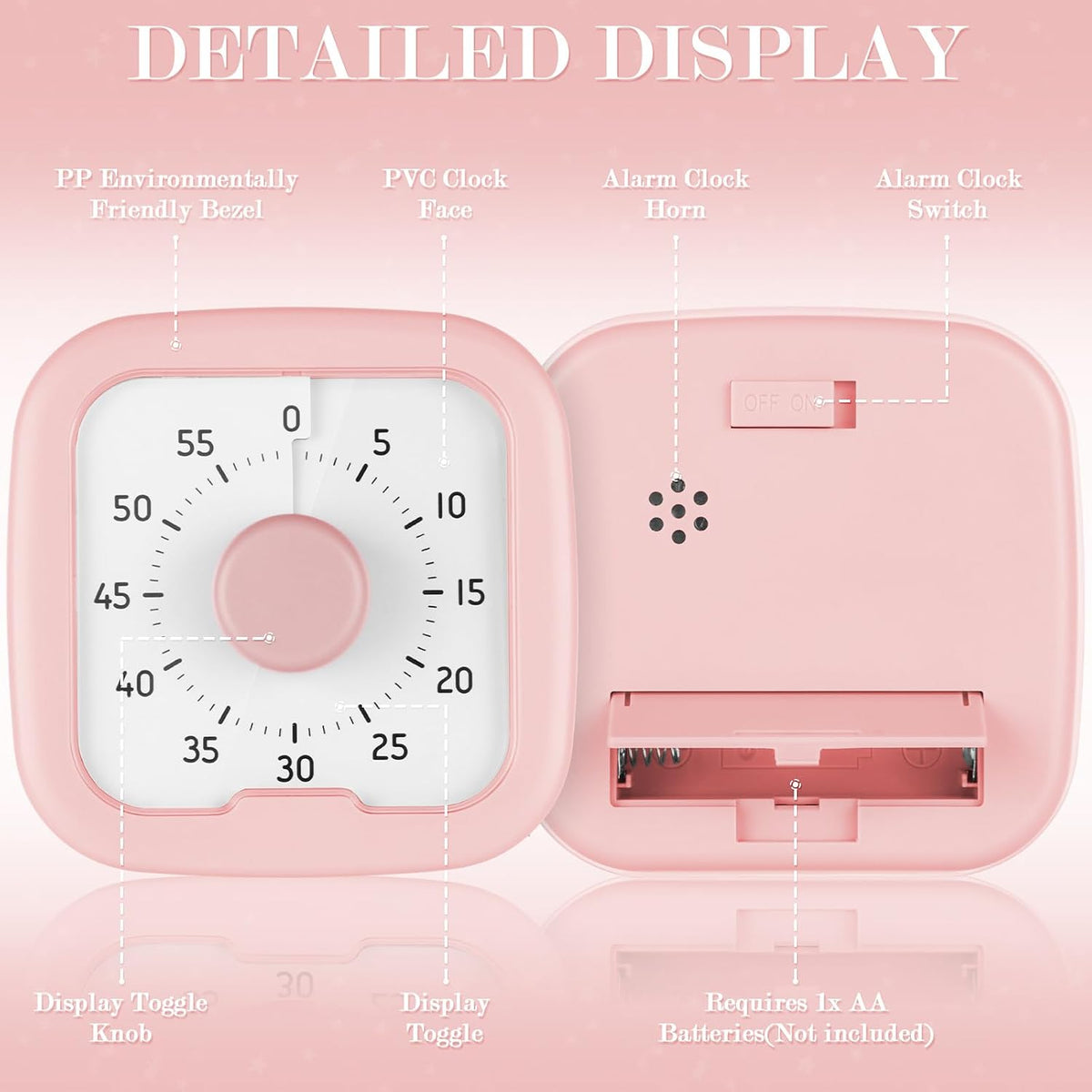 60 Minute Visual Timer,Time Timer Home,Silent Pomodoro Timer and Adults,Countdown Clock Management Tool for Classroom Home Office (Pink)