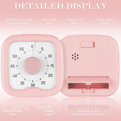 60 Minute Visual Timer,Time Timer Home,Silent Pomodoro Timer and Adults,Countdown Clock Management Tool for Classroom Home Office (Pink)