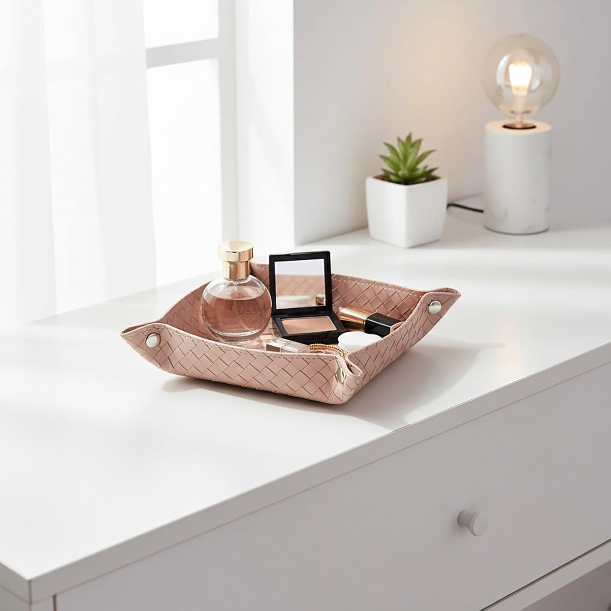 UnionBasic Small Valet Tray, Jewelry Tray for Rings Watches Earrings, Entryway Catchall Caddy for Coins Keys Change, Nightstand Bedside Valet Holder, Trays for Electronic Gadgets, Beige - Colors B