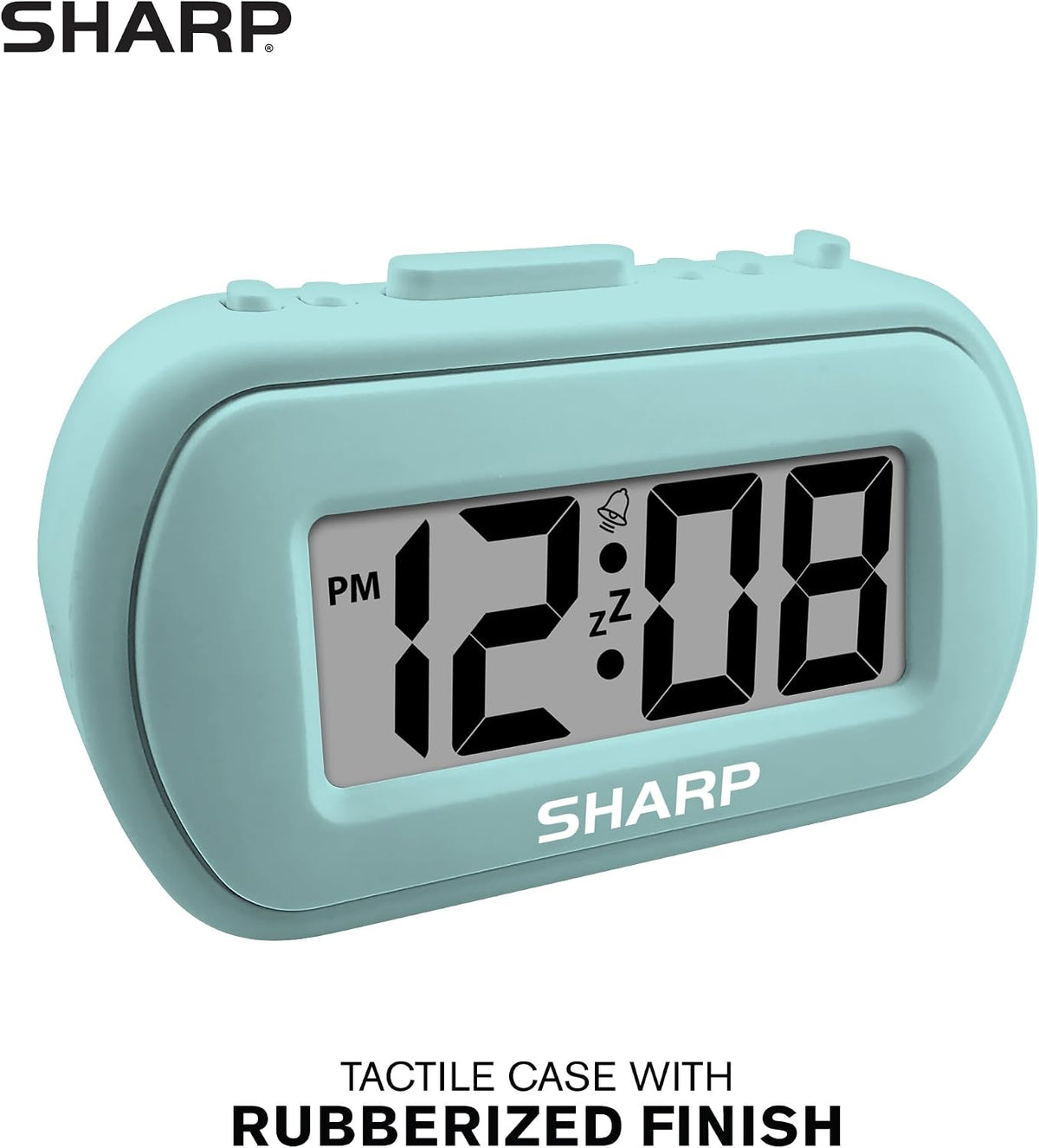 Sharp Digital Alarm Clock – Tactile Plastic Case with Soft Rubberized Finish - Battery Operated – Blue Backlight on Demand – Ascending Alarm – Easy to Use – Charcoal Black