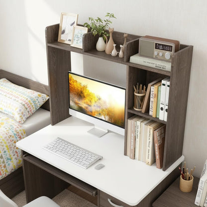 Desktop Bookshelf, Countertop Storage Hutch with 5 Shelves for Computer Desk, Desk 3-Tier Display Rack, Multipurpose Wood Desktop Hutch Storage Organizer for Dorm Office Home