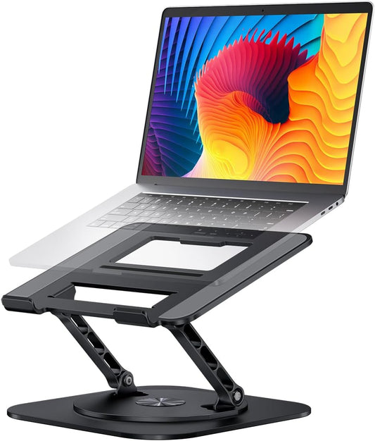 AOEVI Adjustable Computer Stand with 360 Rotating Base, Ergonimic Foldable Laptop Riser for Desk Compatible with MacBook Pro/Air Notebook up to 16 Inches, Silver