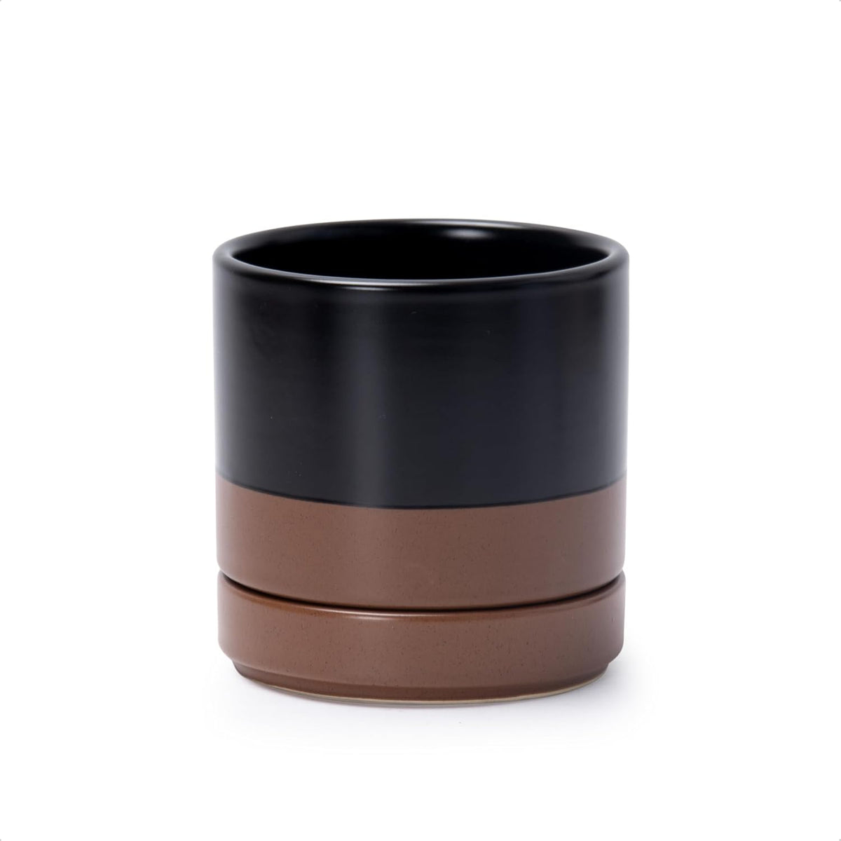 D'vine Dev 4.7 Inch Ceramic Planter Pot with Drainage Hole and Saucer, Indoor Cylinder Round Planter Pot, Teal, 94-O-B-9