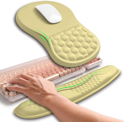 2in1 Combination, Wave Keyboard Wrist Rest and Ergonomic Curvature Mouse Pad Wrist Support for Relieve Wrist Pain, Filled with Soft Cushion Memory Foam, Black