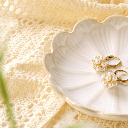 Ring Dish, Kiln Glaze Jewelry Trinket Tray, Gifts for Women I Lotus Leaf Necklace Earrings Holder on Nightstand Bathroom, Ceramic Cute Key Bowl, White. All Jewelries Are NOT Included.