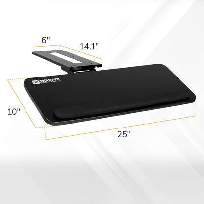 Mount-It! Under Desk Keyboard Tray, Slide-Out Keyboard Drawer with Height, Tilt and Swivel Adjustment, 25" x 10" Keyboard & Mouse Platform with Wrist Rest, Bolt-On Under Desk Mount