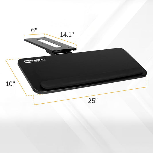 Mount-It! Under Desk Keyboard Tray, Slide-Out Keyboard Drawer with Height, Tilt and Swivel Adjustment, 25" x 10" Keyboard & Mouse Platform with Wrist Rest, Bolt-On Under Desk Mount