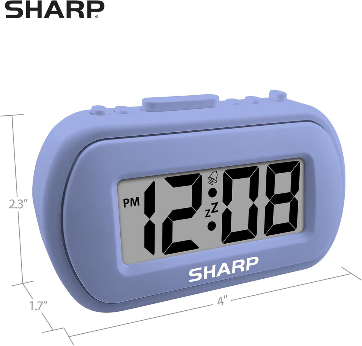 Sharp Digital Alarm Clock – Tactile Plastic Case with Soft Rubberized Finish - Battery Operated – Blue Backlight on Demand – Ascending Alarm – Easy to Use – Charcoal Black