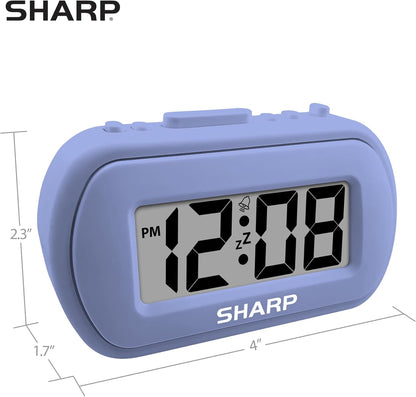 Sharp Digital Alarm Clock – Tactile Plastic Case with Soft Rubberized Finish - Battery Operated – Blue Backlight on Demand – Ascending Alarm – Easy to Use – Charcoal Black