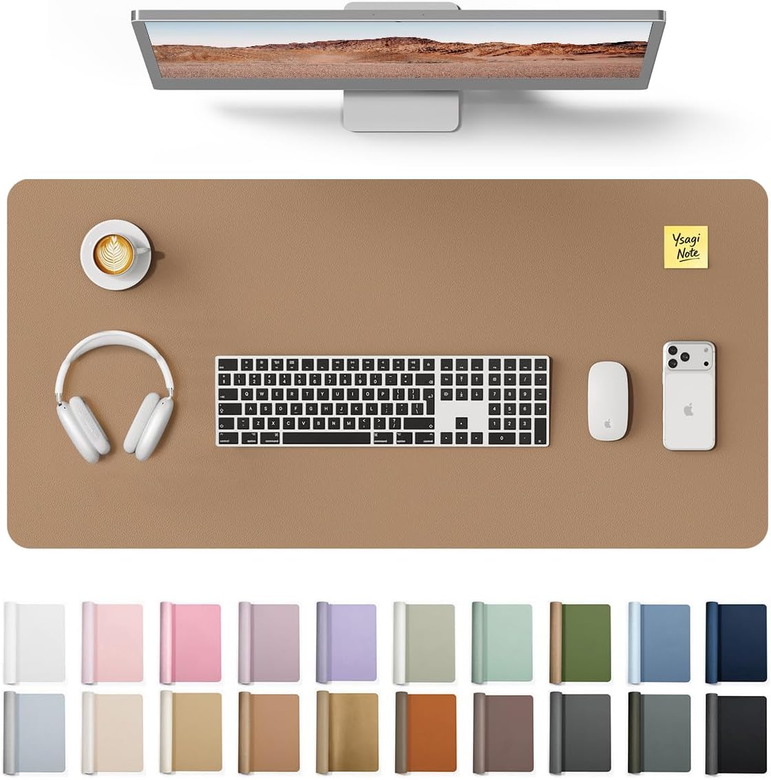 YSAGi Leather Desk Pad Protector, Office Desk Mat, Large Mouse Pad, Non-Slip PU Leather Desk Blotter, Waterproof Laptop Desk Writing Pad for Office and Home (23.6" x 13.8", Eggshell) - Colors A