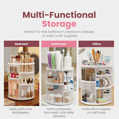 Masirs 360 Rotating Makeup Organizer Countertop - Adjustable Shelf Height - The Perfect Round Spinning Cosmetic Organizer for Bedroom Dresser or Vanity Countertop Storage (Clear)