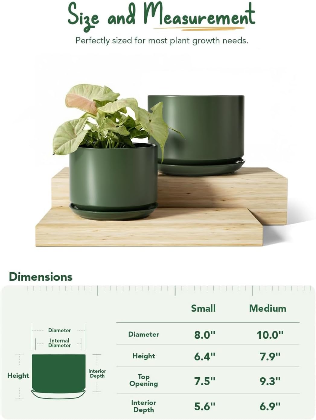 LE TAUCI Ceramic Pots for Plants, 6.8 Inch Plant Pots with Drainage Hole & Saucer, Modern Planter for Indoor Plants, Stable & Durable, Perfect for Living Room or Office Decor, White