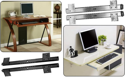 Under Desk Keyboard Tray Slides, 14 In Computer Drawer Tray, Black