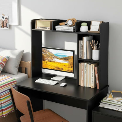 Desktop Bookshelf, Countertop Storage Hutch with 5 Shelves for Computer Desk, Desk 3-Tier Display Rack, Multipurpose Wood Desktop Hutch Storage Organizer for Dorm Office Home