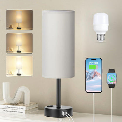 Fenmzee Bedside Table Lamp for Bedroom - Dimmable Touch, USB A+C, AC Outlet