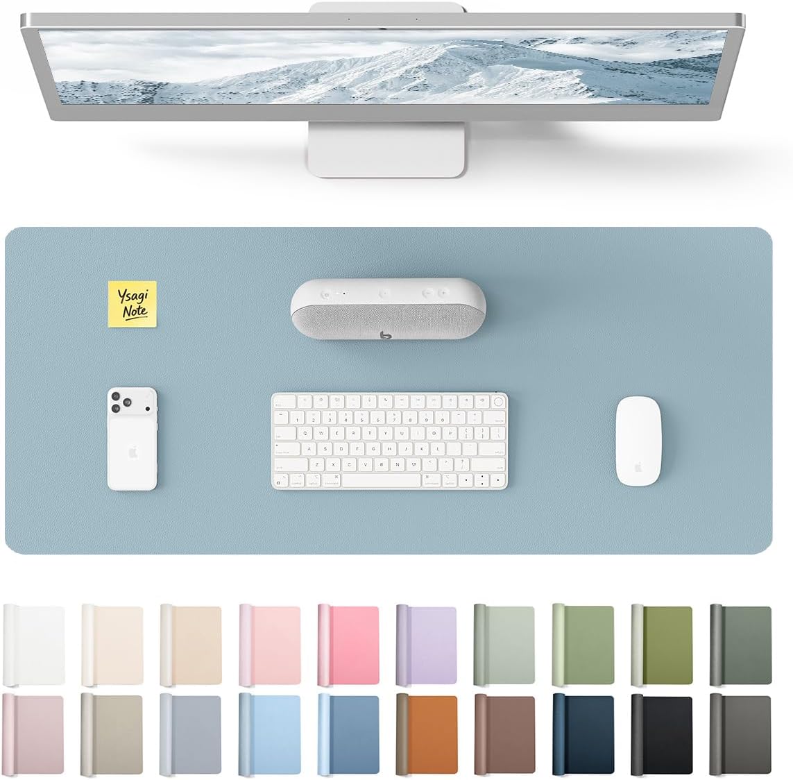 YSAGi Leather Desk Pad Protector, Office Desk Mat, Large Mouse Pad, Non-Slip PU Leather Desk Blotter, Waterproof Laptop Desk Writing Pad for Office and Home (23.6" x 13.8", Eggshell) - Colors B