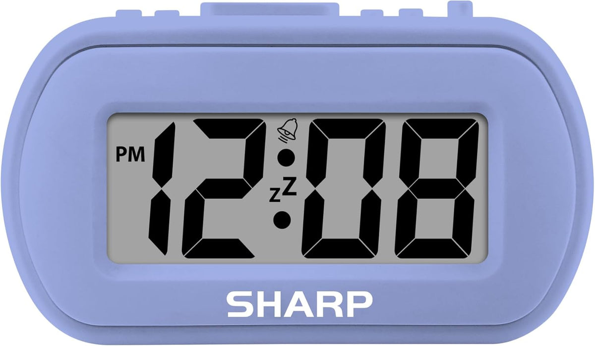 Sharp Digital Alarm Clock – Tactile Plastic Case with Soft Rubberized Finish - Battery Operated – Blue Backlight on Demand – Ascending Alarm – Easy to Use – Charcoal Black