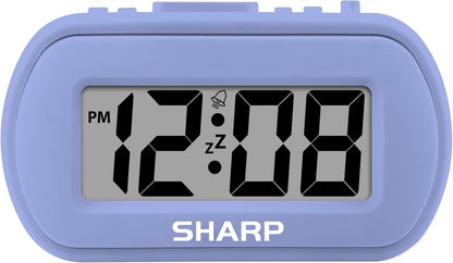 Sharp Digital Alarm Clock – Tactile Plastic Case with Soft Rubberized Finish - Battery Operated – Blue Backlight on Demand – Ascending Alarm – Easy to Use – Charcoal Black