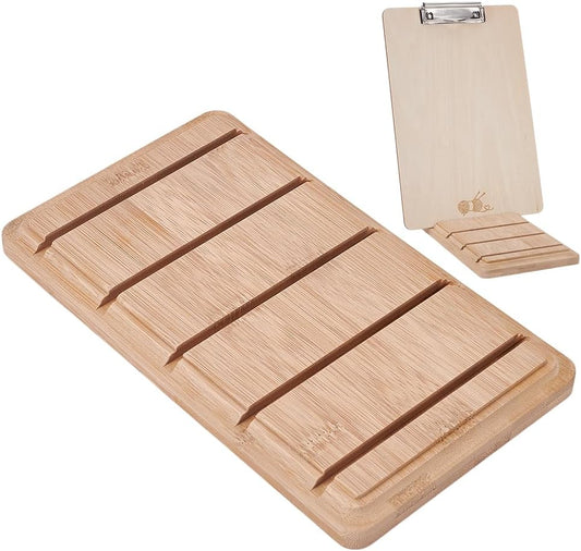 FINGERINSPIRE Wooden Clipboard Holder 9.45x5.5x0.7inch PapayaWhip Color Bamboo Clipboard Holder with 5 Slots Rectangle Bamboo Organizer Stand for Documents Office Classroom Tabletop Display