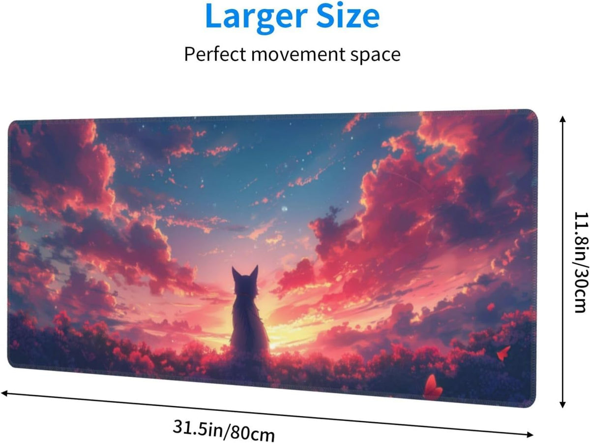 Japanese Mouse Pad, Large Japanese Desk Mat, XL Anime Gaming Keyboard Mat, Non-Slip Rubber Base, Big Extended Desk Protector for Home Office, 31.5”x11.8”